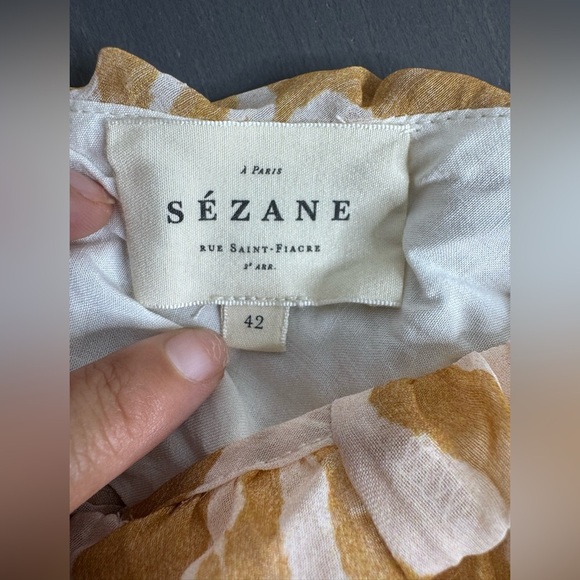 Sezane Julietta Long Sleeve Pleated Maxi Robe Dress Zebra - Picture 5 of 11